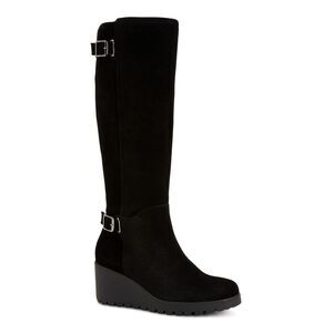 Giani Bernini Womens Black Round Toe Wedge Zip-Up Leather Dress Boots 7.5
